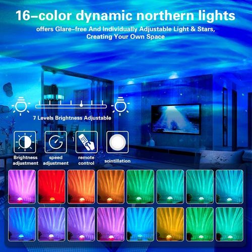 USB LED headboard with water ripple pattern, romantic bedroom atmosphere, stage effect, rotating aurora print, remote control.