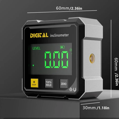 Rechargeable Digital Display Inclinometer Range 4*90° Accuracy 0.2° Dual Laser Four Sided Magnetic Yellow Button Inclinometers