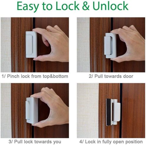 （2pcs 1 set）Home Security Door Lock Reinforcement Lock with 3 Stop Withstand 800 Lbs for Inward Swinging Safety Door Lock
