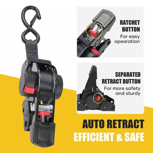 Cintas de Catraca Retráteis de Alta Resistência, Cintas de Amarração com Laços Macios para Motocicleta, Caminhão e Reboque