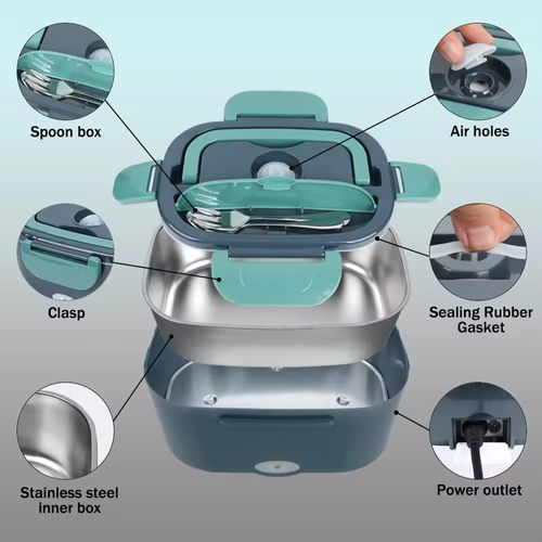 Lancheira Elétrica para Uso Doméstico e Carro, Para Todas as Estações, Escritório e Escola, Temperatura Constante, Portátil e à Prova de Vazamentos