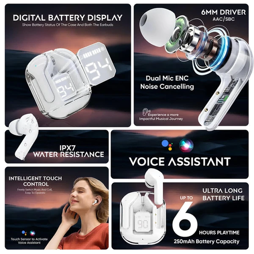 Fone de ouvido Bluetooth sem fio com tela sensível ao toque