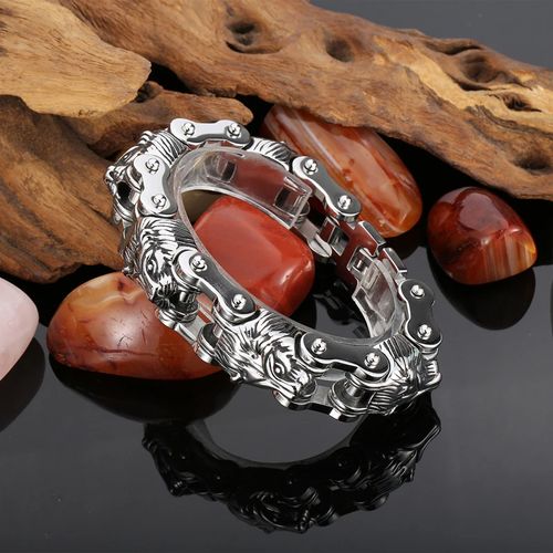 Joia masculina punk: Pulseira cabeça Leão rei 316L