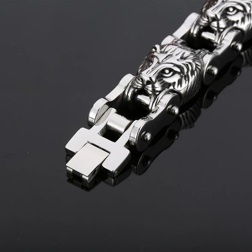 Joia masculina punk: Pulseira cabeça Leão rei 316L