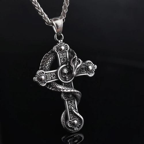 🐍Cruz de caveira com pingente de cobra enrolada em cruz🐍