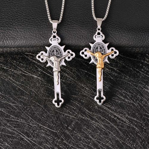 🔥Colar de cruz de aço titânio, pingente gótico em forma de cruz com cores mistas e corrente