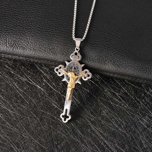 🔥Colar de cruz de aço titânio, pingente gótico em forma de cruz com cores mistas e corrente