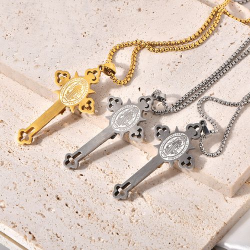 🔥Colar de cruz de aço titânio, pingente gótico em forma de cruz com cores mistas e corrente