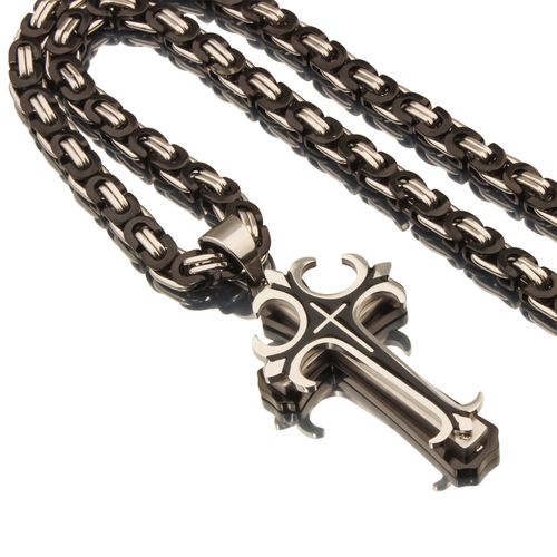 ❤️ Colar masculino vintage com pingente cruz camadas aço preto e dourado