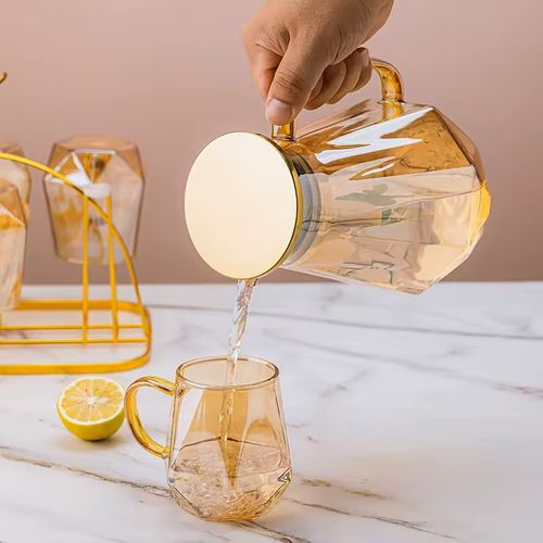 Conjuntos de jarros de vidro diamantado de grande,Conjunto cor champanhe: 1 jarra e 6 copos