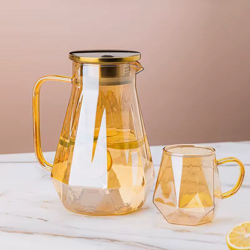Conjuntos de jarros de vidro diamantado de grande,Conjunto cor champanhe: 1 jarra e 6 copos