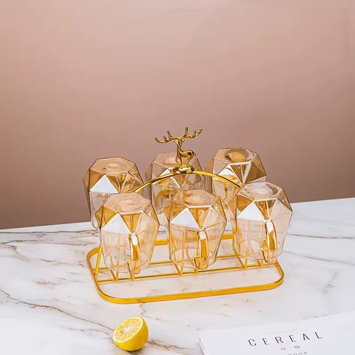 Conjuntos de jarros de vidro diamantado de grande,Conjunto cor champanhe: 1 jarra e 6 copos