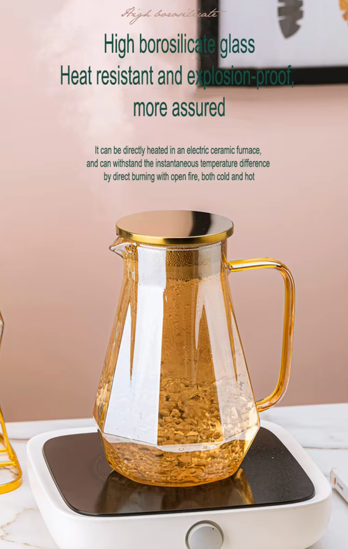 Conjuntos de jarros de vidro diamantado de grande,Conjunto cor champanhe: 1 jarra e 6 copos