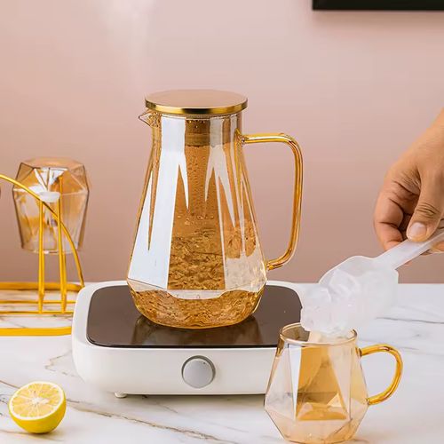 Conjuntos de jarros de vidro diamantado de grande,Conjunto cor champanhe: 1 jarra e 6 copos