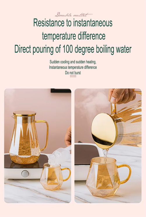 Conjuntos de jarros de vidro diamantado de grande,Conjunto cor champanhe: 1 jarra e 6 copos