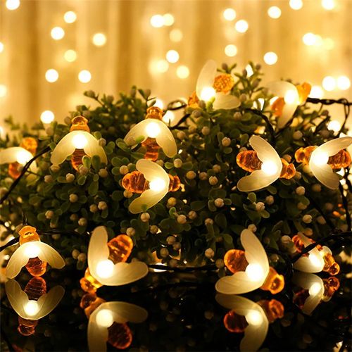 Solar String Lights Outdoor impermeável Simulação Honey Bees Lâmpada Fada Light Decor