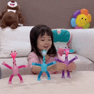 Brinquedo girafa de sucção telescópica com luz led