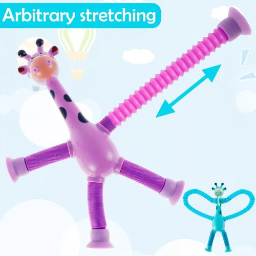 Brinquedo girafa de sucção telescópica com luz led