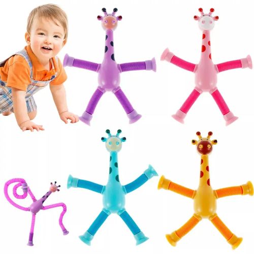 Brinquedo girafa de sucção telescópica com luz led