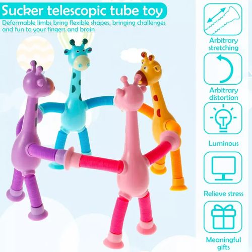 Brinquedo girafa de sucção telescópica com luz led