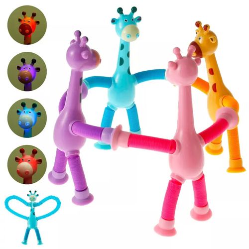 Brinquedo girafa de sucção telescópica com luz led