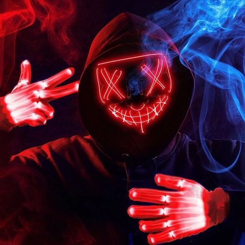 Máscara de halloween caveira luvas terno