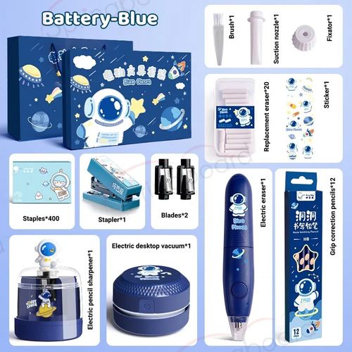 2024 mais recente conjunto de papelaria apontador elétrico apagador eletrônico conjunto de aspirador de pó