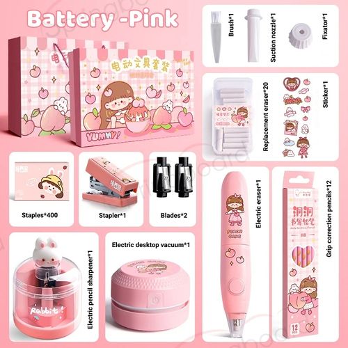 2024 mais recente conjunto de papelaria apontador elétrico apagador eletrônico conjunto de aspirador de pó