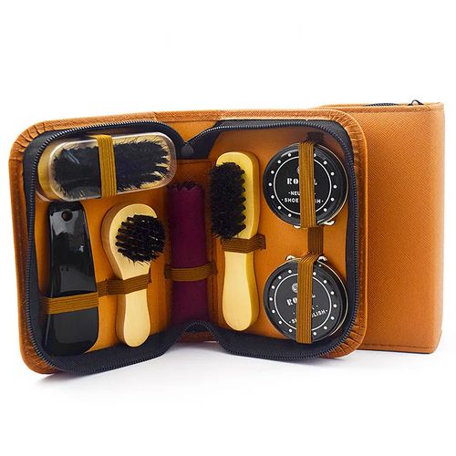 Engraxador de sapatos ferramentas cuidados viagem sapato polonês conjunto sapato limpeza 7 kit