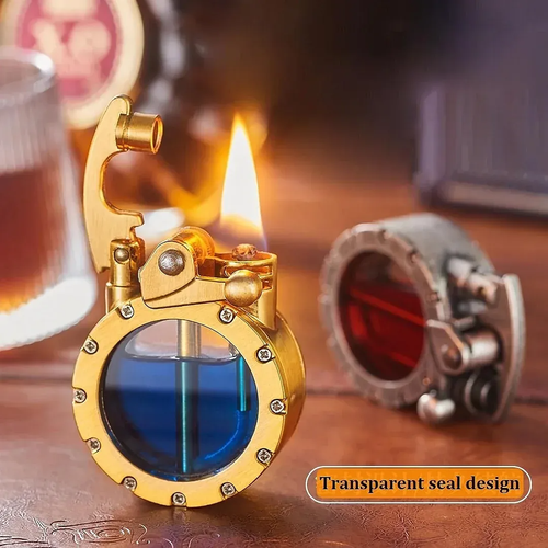 🎁Vintage Trench Lighter Transparente Querosene Isqueiro Antigo Steampunk Isqueiro Cool Unique Lighter para Homens (Sem Combustível)