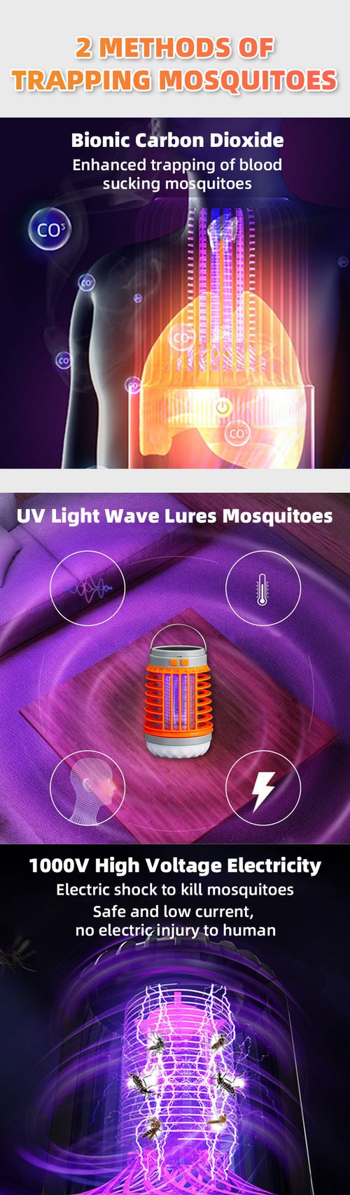 Luz solar do assassino do mosquito para iluminar o verão livre do mosquito