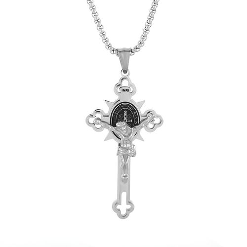 🔥Colar de cruz de aço titânio, pingente gótico em forma de cruz com cores mistas e corrente