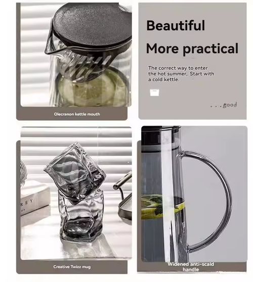 1.5L Panela de Água com Alça para 6 Copos Estilo Nórdico Moderno Panelinha de Vidro para Água Fria Cozinha Residencial Chaleira