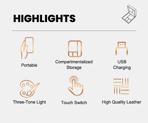 Caixa de jóias cosmética LED