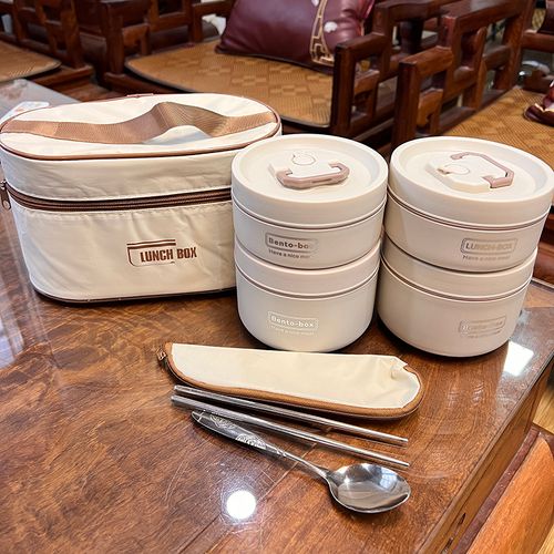 Conjunto de Caixa de Almoço: Aquecedor de Alimentos Multicamadas, Caixa de Bento de Aço Inoxidável 304 com Sacola