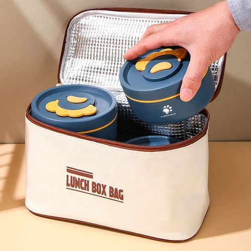 Conjunto de Caixa de Almoço: Aquecedor de Alimentos Multicamadas, Caixa de Bento de Aço Inoxidável 304 com Sacola