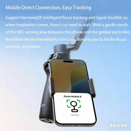 Osmo Mobile 8 Acompanhamento Nativo, Áudio Integrado e Iluminação Rotação Infinita Horizontal de 360°