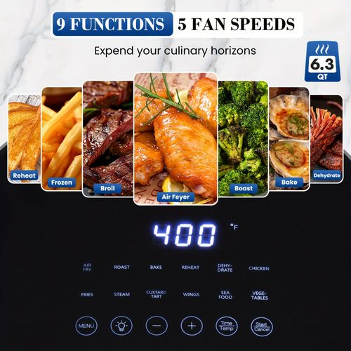 🔥Fritadeira de ar com capacidade de 6 litros e 12 funções integradas