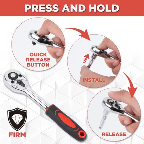 Kit 46 Pçs Soquete um quarto de polegada: Chave Engrenagem + Barra Extensão