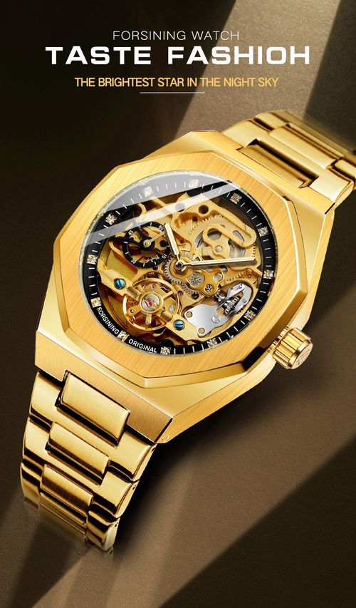 Forsining Fashion Relógios de Pulso Automáticos Mecânicos Esqueléticos para Homens