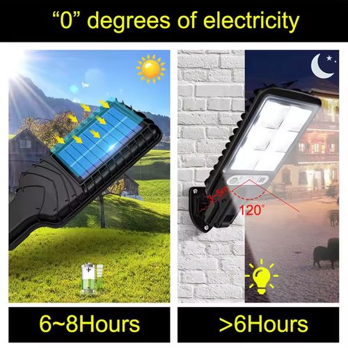 Luzes de rua com sensor solar ao ar livre, 108 COB ajustável corpo humano Sensor de movimento Lâmpada LED de parede com controle remoto