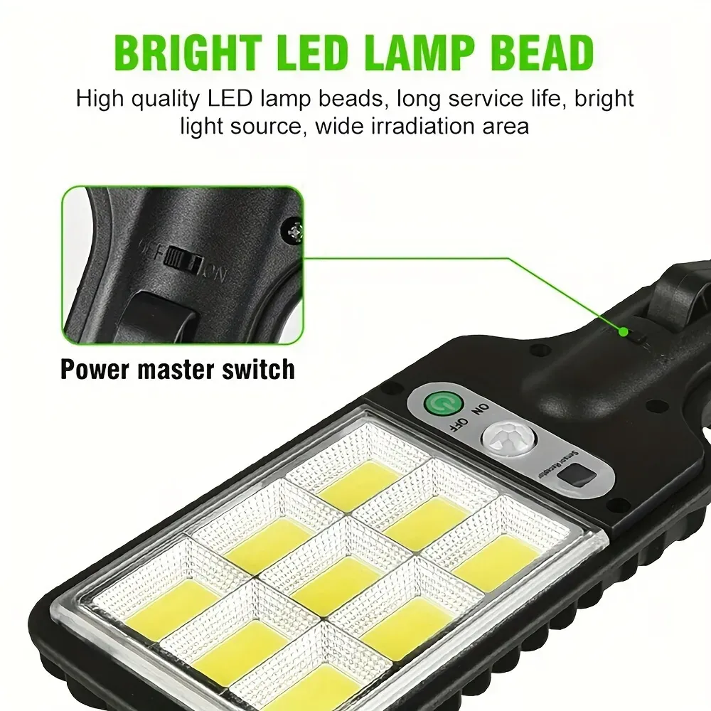 Luzes de rua com sensor solar ao ar livre, 108 COB ajustável corpo humano Sensor de movimento Lâmpada LED de parede com controle remoto
