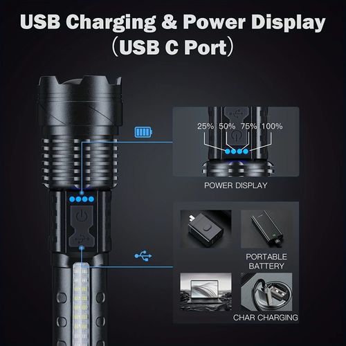 🔥venda quente🔥Lanterna LED P50: Alta Potência, Zoom, Display, Recarregável USB