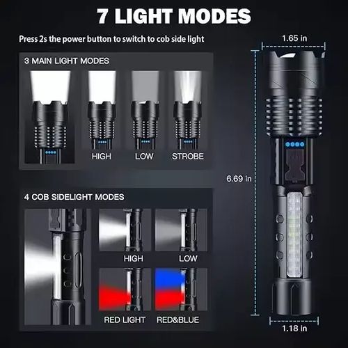 🔥venda quente🔥Lanterna LED P50: Alta Potência, Zoom, Display, Recarregável USB