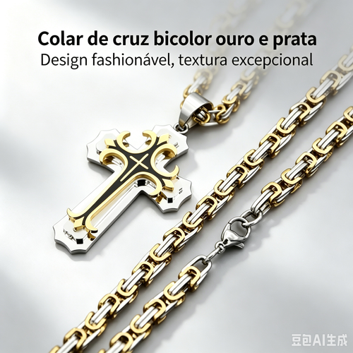 ❤️ Colar masculino vintage com pingente cruz camadas aço preto e dourado+Criar um colar exclusivo  1 compra = 2 cores grátis.