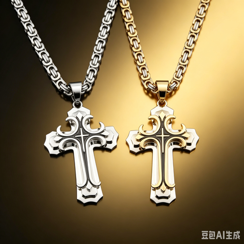 ❤️ Colar masculino vintage com pingente cruz camadas aço preto e dourado+Criar um colar exclusivo  1 compra = 2 cores grátis.