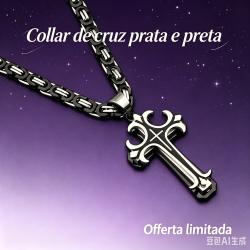 ❤️ Colar masculino vintage com pingente cruz camadas aço preto e dourado+Criar um colar exclusivo  1 compra = 2 cores grátis.