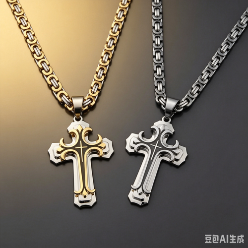 ❤️ Colar masculino vintage com pingente cruz camadas aço preto e dourado+Criar um colar exclusivo  1 compra = 2 cores grátis.