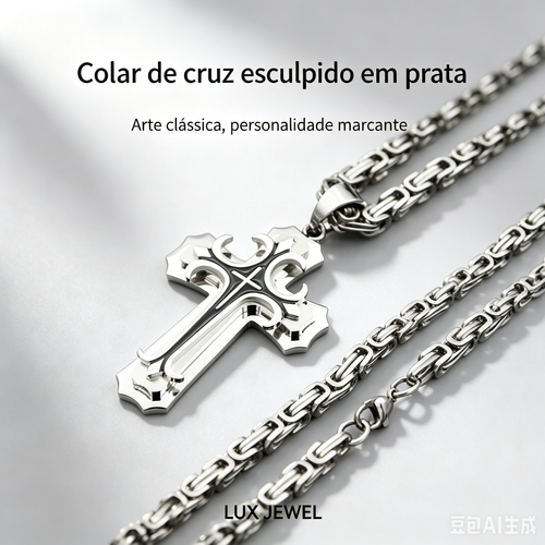 ❤️ Colar masculino vintage com pingente cruz camadas aço preto e dourado+Criar um colar exclusivo  1 compra = 2 cores grátis.