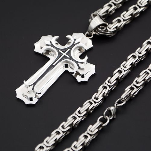❤️ Colar masculino vintage com pingente cruz camadas aço preto e dourado+Criar um colar exclusivo  1 compra = 2 cores grátis.